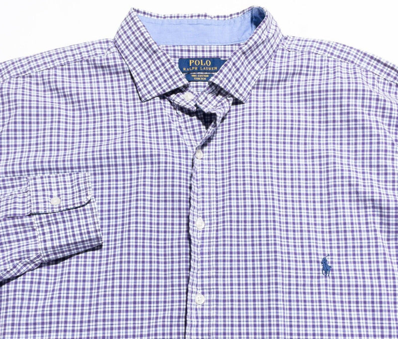 Polo Ralph Lauren Shirt Men's 2XLT Tall Stretch Purple Plaid Check Button-Up