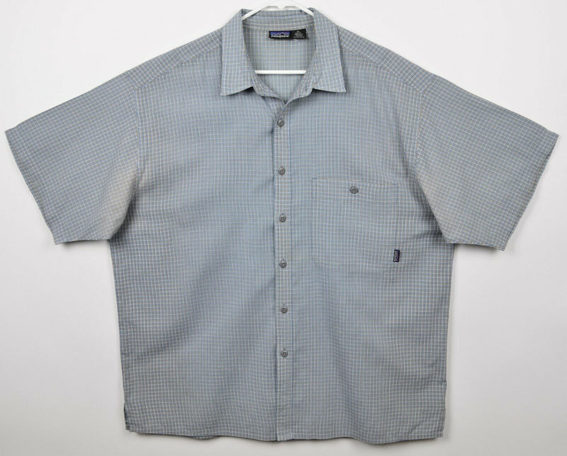Patagonia Men's Sz XL Blue Yellow Plaid Check Short Sleeve Button-Front Shirt