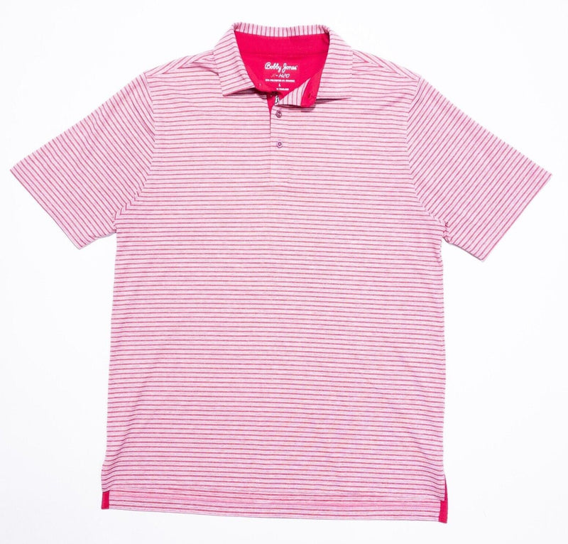 Bobby Jones X-H20 Polo Large Men's Golf Shirt Pink Striped Wicking Stretch