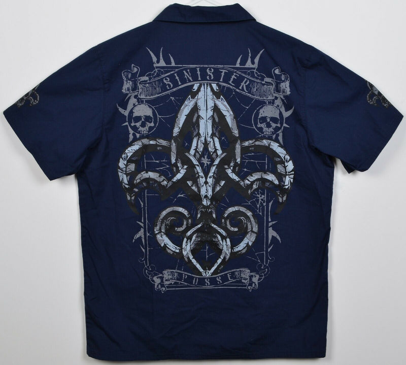 Sinister Clothing Men's Medium Skull Tribal Navy Blue Posse Button-Front Shirt