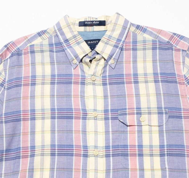 GANT Madras Shirt Men's Large Fitted Purple Yellow Plaid Wilshire Button-Down