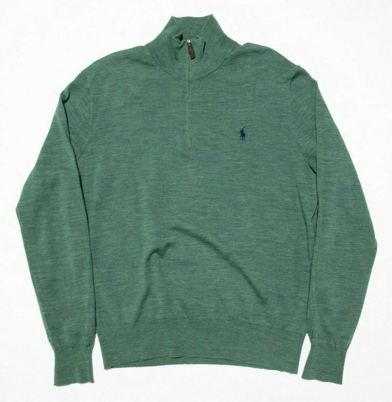 Polo Ralph Lauren Merino Wool Sweater Men's Large 1/4 Zip Pullover Knit Green