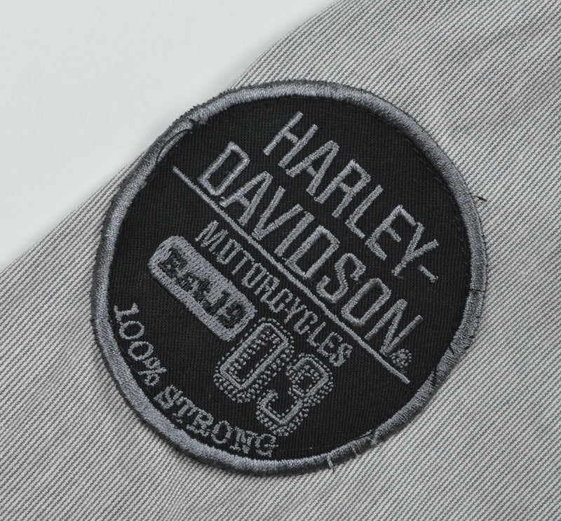 Harley-Davidson Men's 3XL Patches Grease Monkey Gray Woven Button-Front Shirt