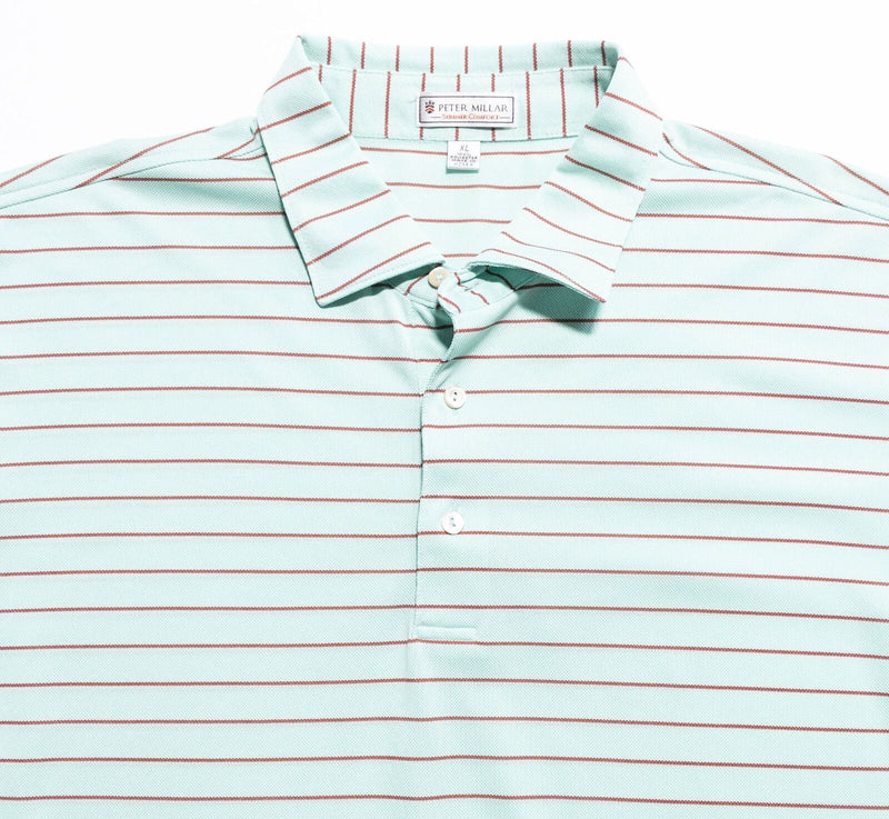 Peter Millar Summer Comfort Polo XL Men's Shirt Mint Green Striped Wicking Golf