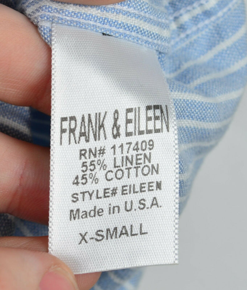 Frank & Eileen Women's XS? Linen Blend Blue White Striped "Eileen" Blouse Top