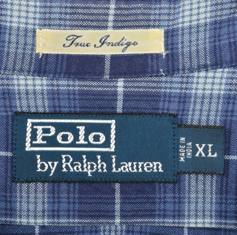 Polo Ralph Lauren Men's XL True Indigo Navy Blue Plaid Button-Front Shirt