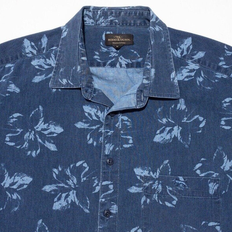 Rodd & Gunn Shirt Men's Medium Floral Blue Button-Front Short Sleeve Dog