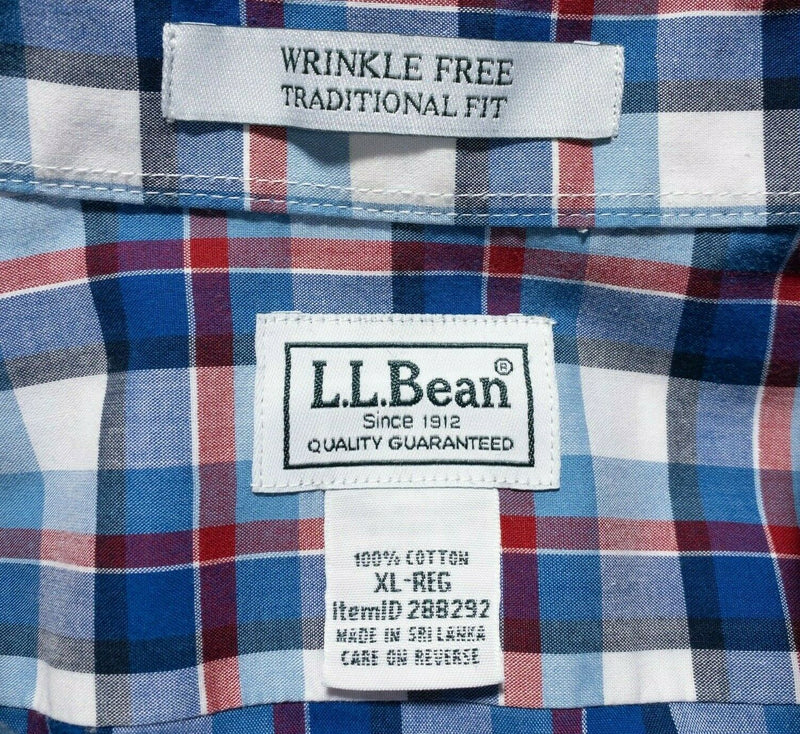 L.L. Bean Men's Wrinkle-Free Kennebunk Sport Shirt Blue Red Check Men's XL