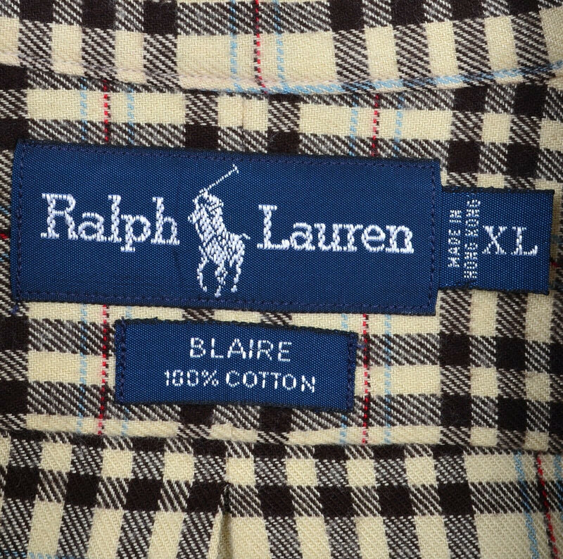 Polo Ralph Lauren Men's XL Cream Yellow Plaid Blaire Flannel Button-Down Shirt