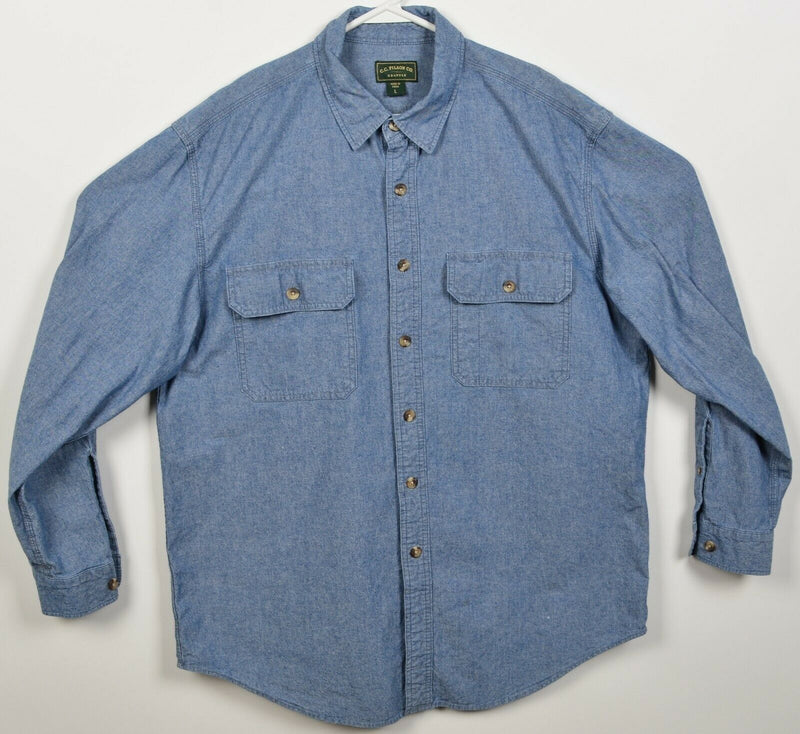 CC Filson Men's Large Blue Chambray Pockets Long Sleeve Button-Front Shirt