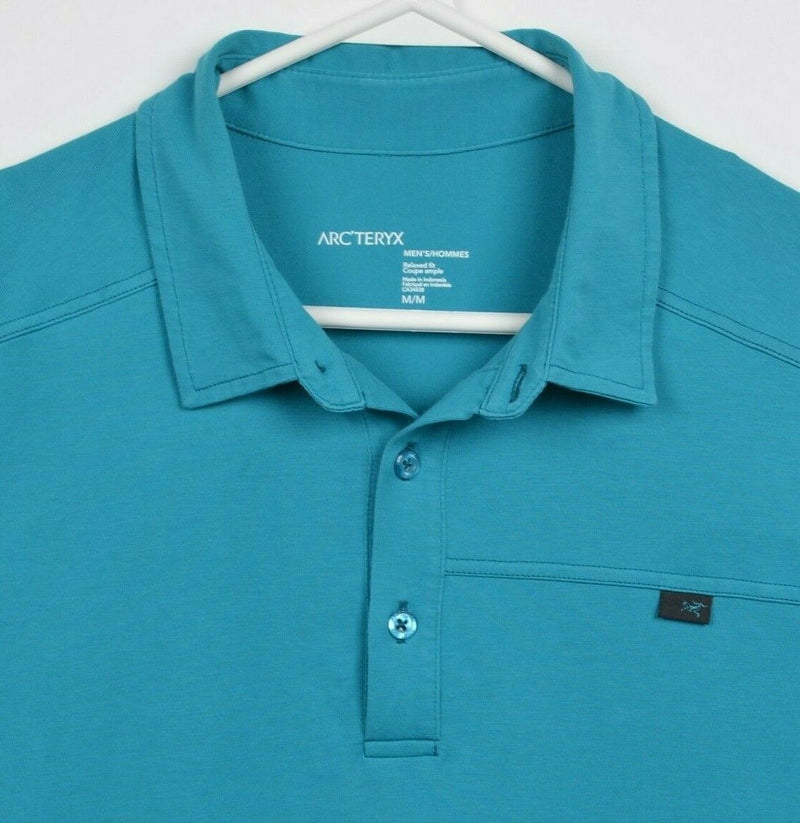 Arc'teryx Men's Medium Relaxed Fit Turquoise Blue Performance Polo Shirt