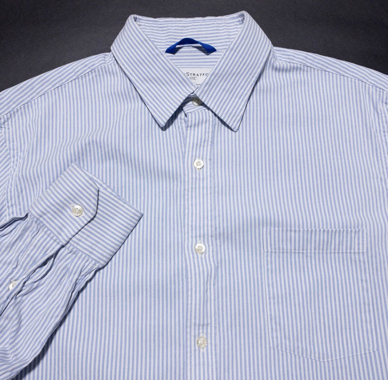 Teddy Stratford Shirt Men's 3 Blue White Striped Long Sleeve Zip Front Button