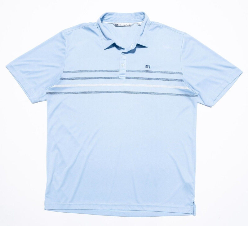 Travis Mathew Golf Polo XL Men's Shirt Light Blue Chest Stripe Polyester Wicking