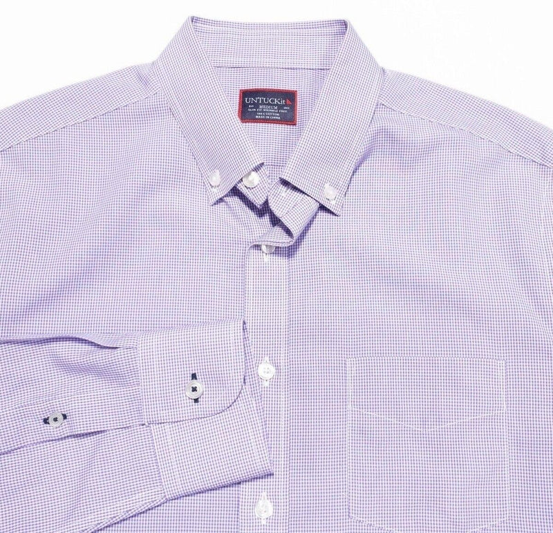 UNTUCKit Medium Slim Fit Men's Shirt Purple Micro-Check Wrinkle Free Long Sleeve