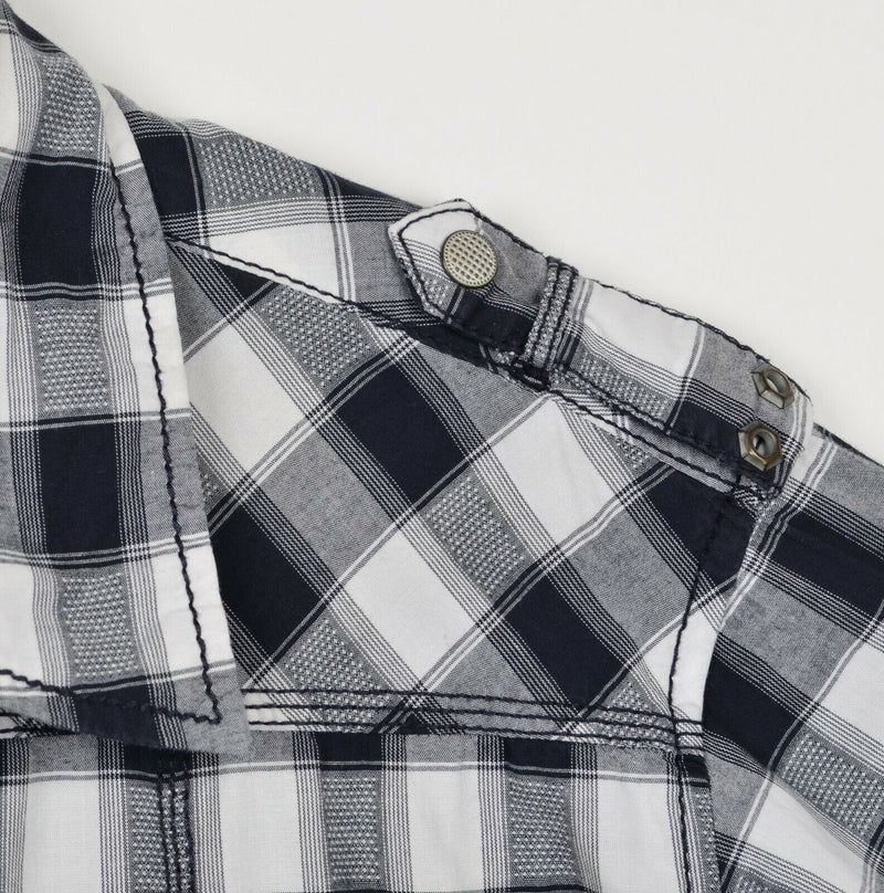 Buckle Black Men's Sz XL Slim Fit Snap Front White Black Plaid Rockabilly Shirt