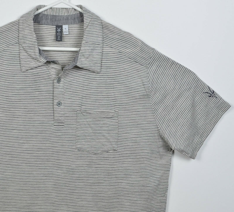 Ibex Men's XL Merino Wool Gray Striped Hiking Outdoor Polo Shirt HOLES