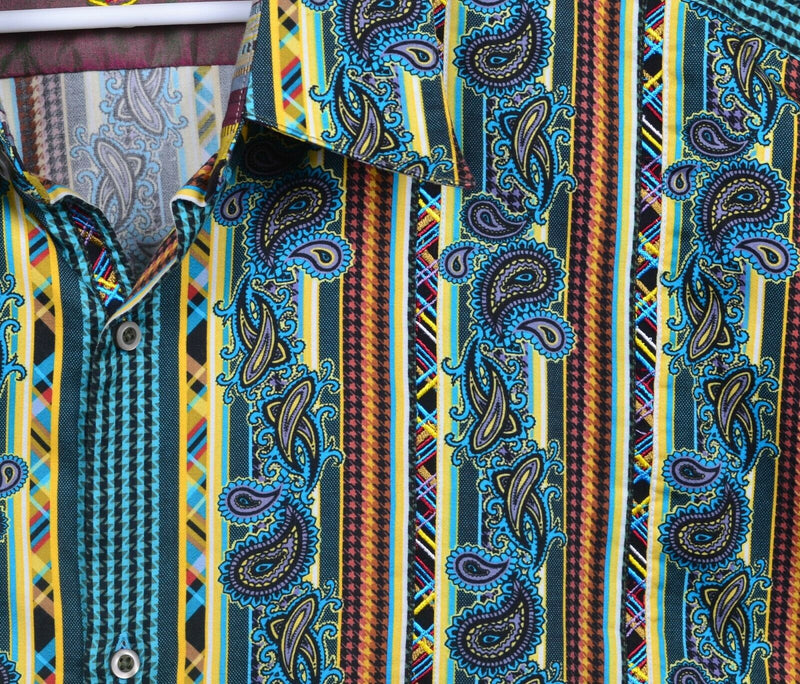 Robert Graham Men's 3XLT Flip Cuff Paisley Striped Colorful Designer Shirt