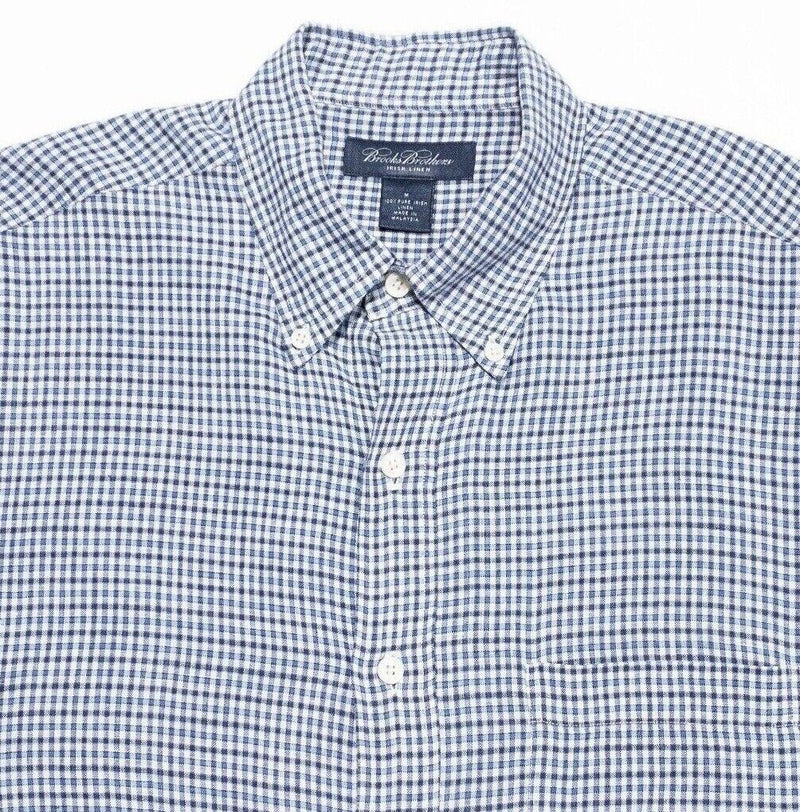 Brooks Brothers Irish Linen Shirt Medium Men's Blue White Check Button-Down