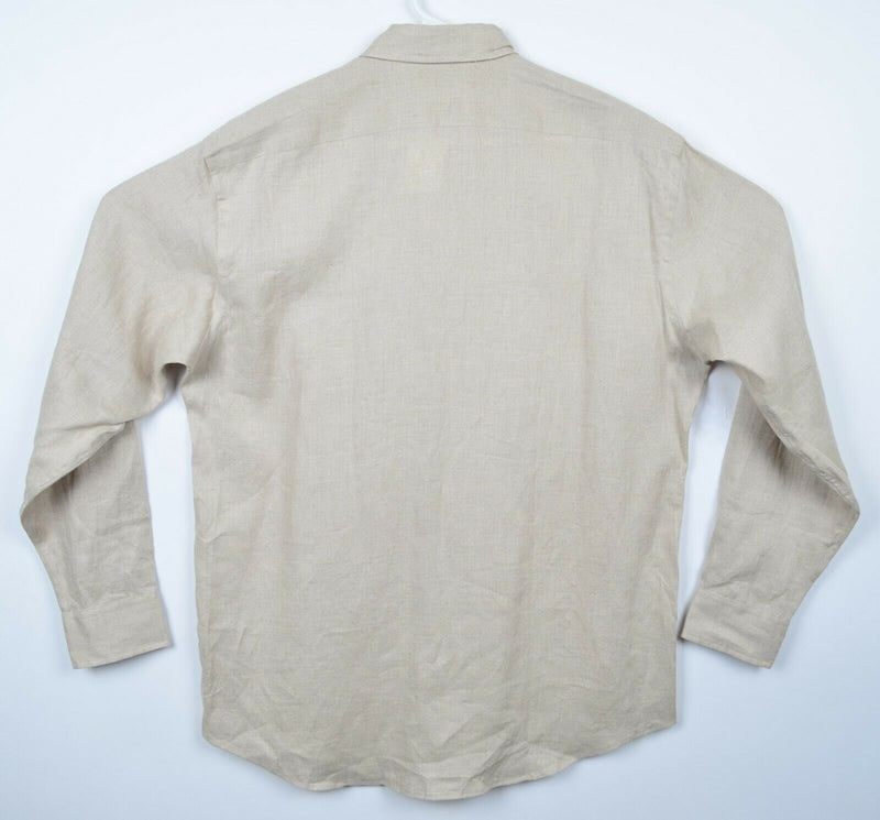 J. Crew Men's Medium 100% Linen Solid Beige Long Sleeve Button-Front Shirt