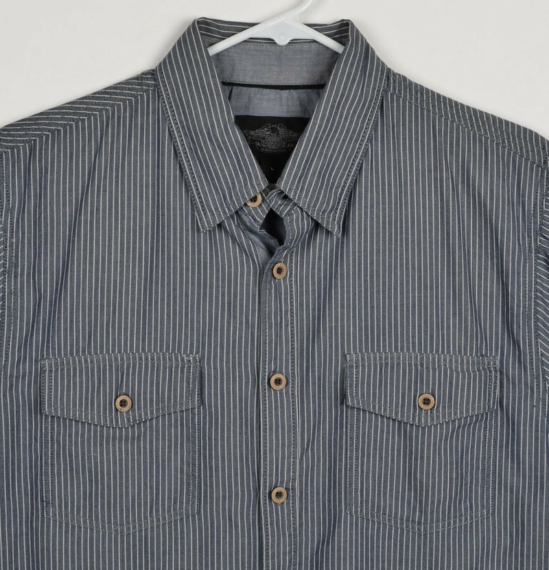 Harley Davidson Men's Sz Large Slim Fit Gray Pinstripe Garage Patches Shirt