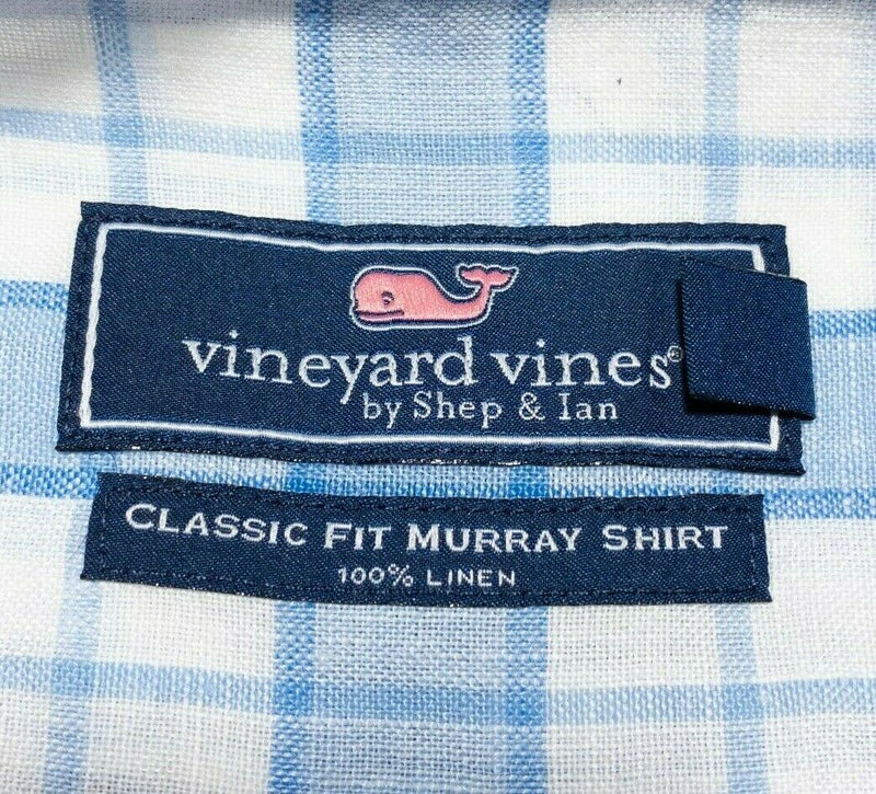 Vineyard Vines Linen Murray Shirt Blue White Check Preppy Men's 2XL Classic Fit