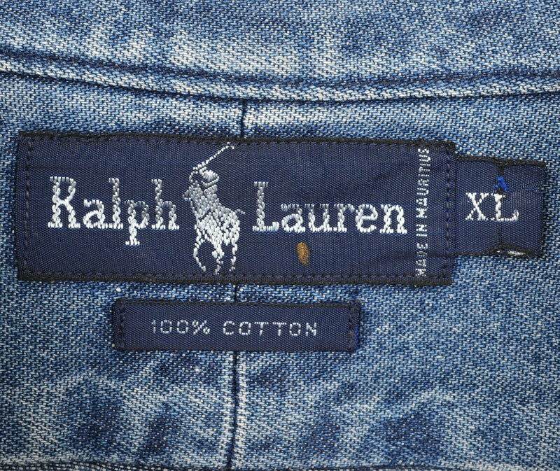 Polo Ralph Lauren Men's XL Denim Blue Vintage 90s Button-Down Shirt