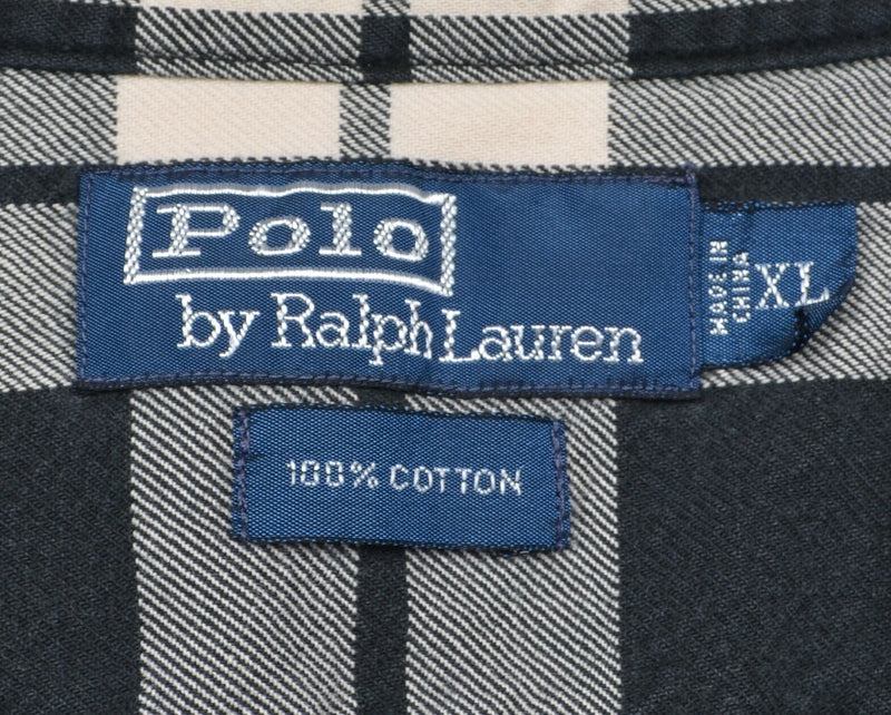 Polo Ralph Lauren Men's XL Black Cream Plaid Button-Front Flannel Shirt