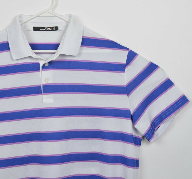 RLX Ralph Lauren Men's Large Wicking Purple White Striped Golf Polo Shirt