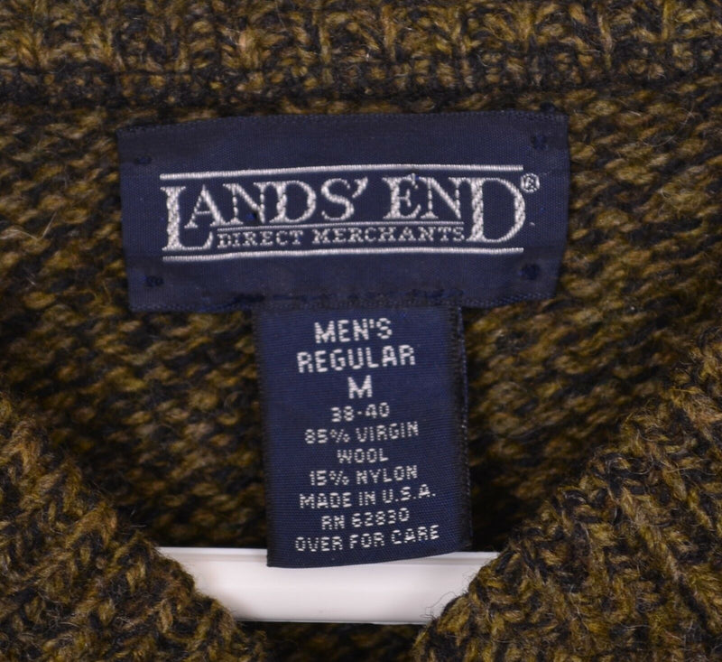 Vintage Lands End Men's Medium Military 5-Button Dark Green Wool Sweater