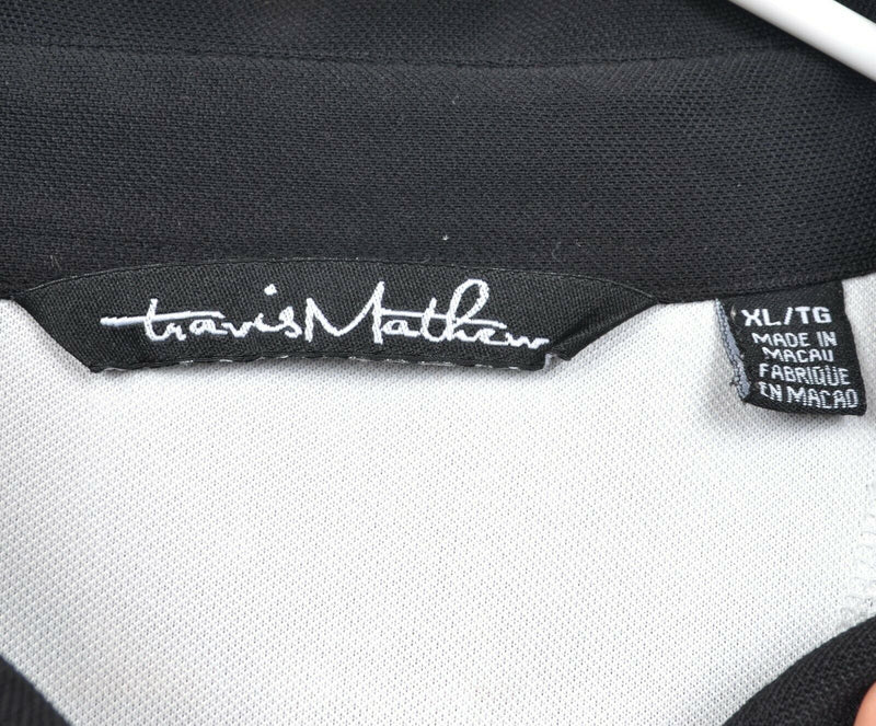 Travis Mathew Men's Sz XL Black White Striped Polyester Elastane Golf Polo Shirt
