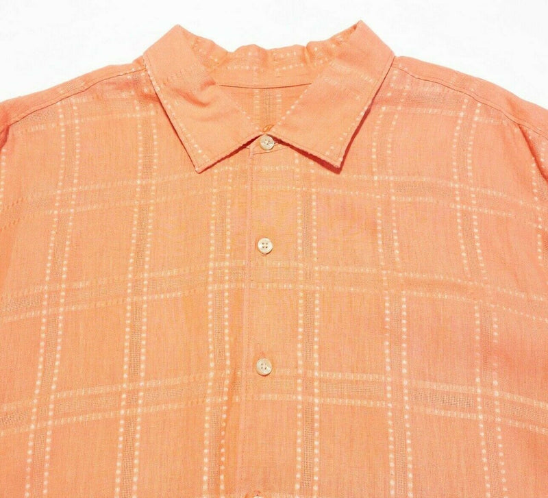 Tommy Bahama Linen Shirt Orange Plaid Long Sleeve Button-Front Men's 2XL