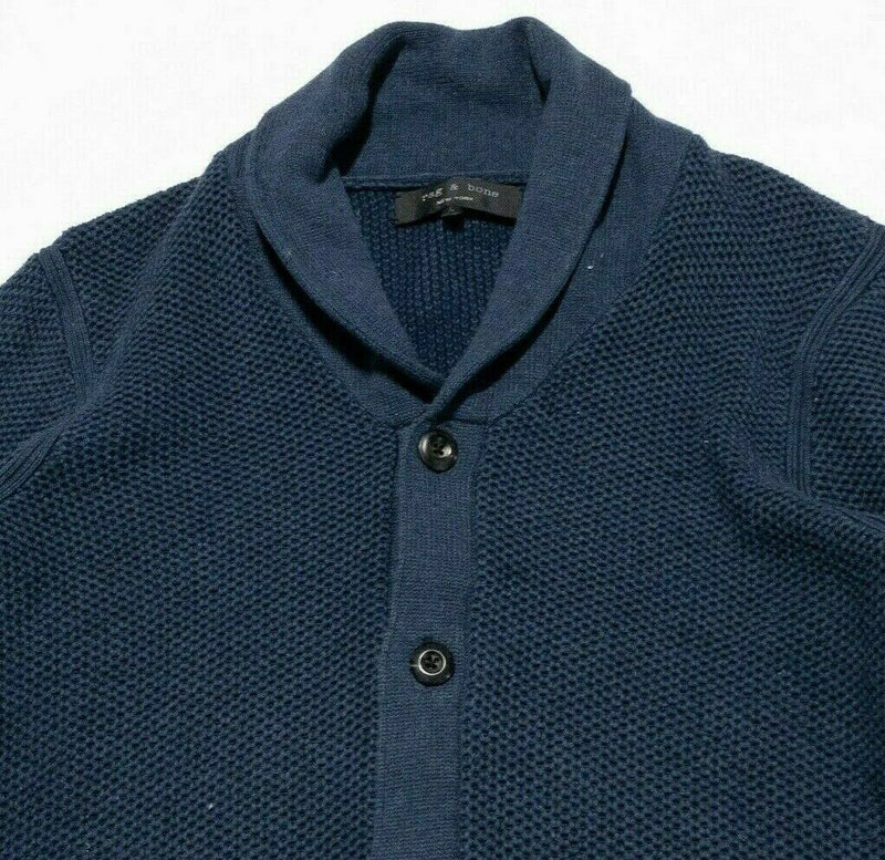 rag & bone New York Navy Blue Knit Shawl Collar Cardigan Sweater Men's Large