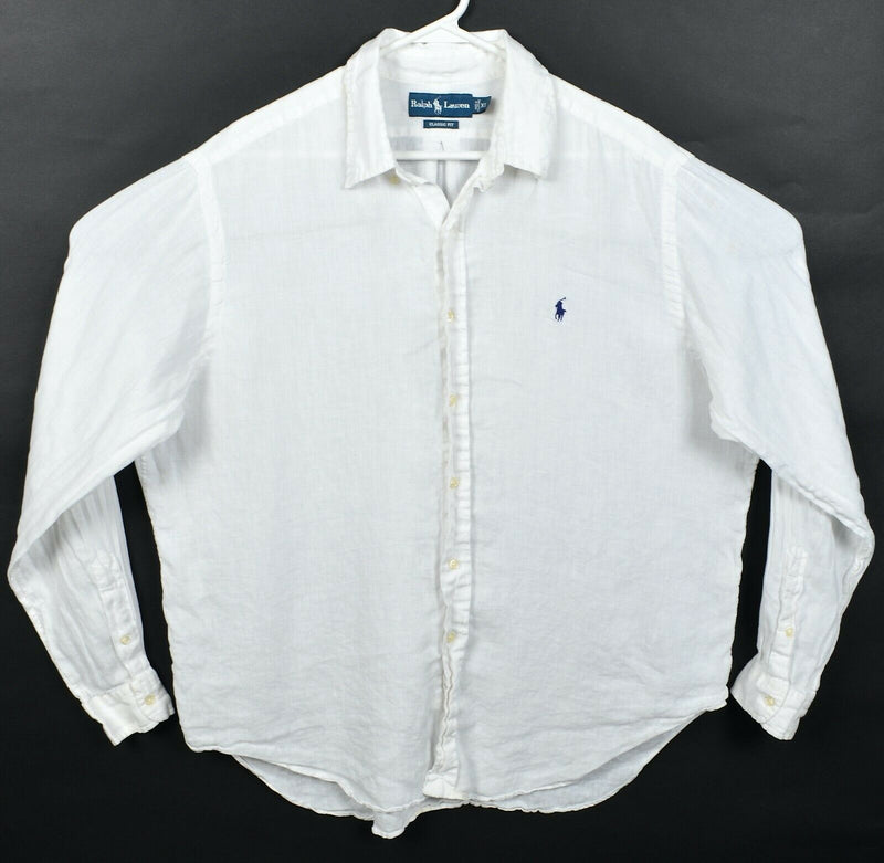 Polo Ralph Lauren Men's XL Classic Fit 100% Linen Solid White Button-Front Shirt