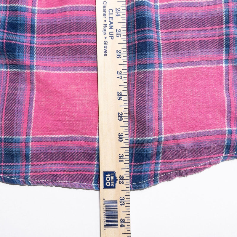 Buckle BKE Vintage Pearl Snap Shirt Men's XL Pink Blue Plaid Western Rockabilly