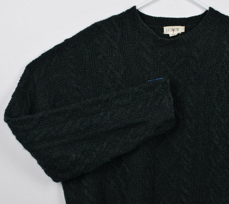 Vtg J.Crew Men's Sz Large 100% Wool Cable-Knit Green Fisherman Sweater HOLES