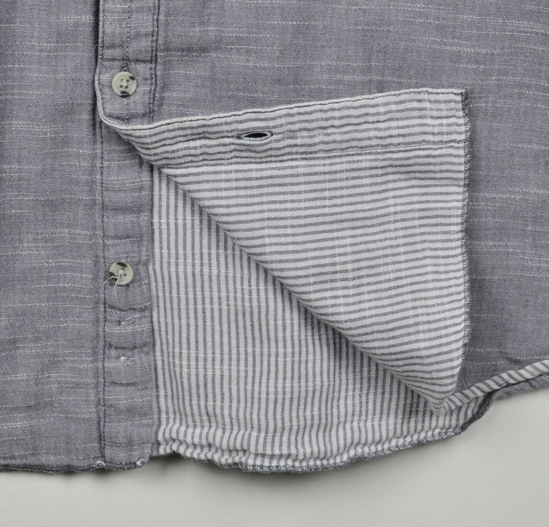 Carbon 2 Cobalt Men's Large Button-Front Gray Distressed Pockets Flannel Shirt