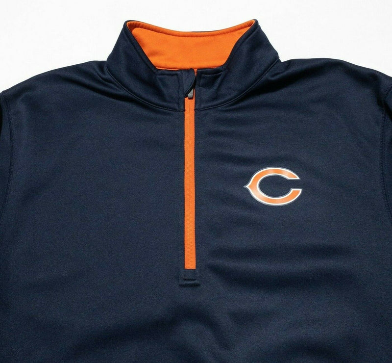 Chicago Bears 1/4 Zip Men's Large Majestic Thermabase Pullover Navy Blue Wicking