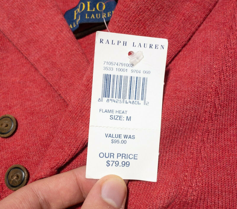 Polo Ralph Lauren Men's Medium Red/Pink Shawl Collar High Neck Fleece Sweater