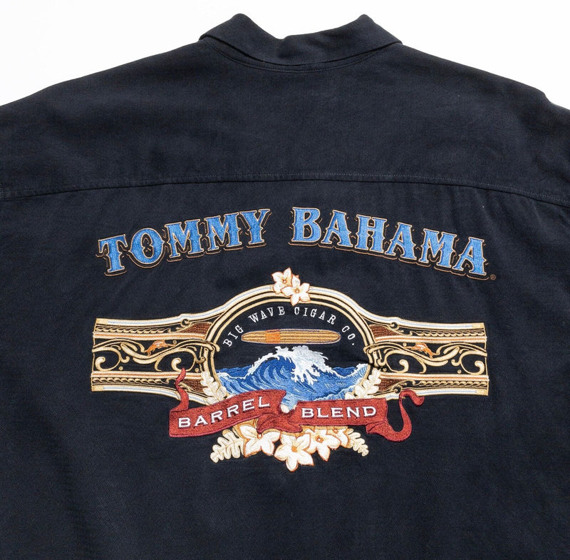 Tommy Bahama Cigar Embroidered Hawaiian Shirt Men's XL Silk Black Barrel Blend