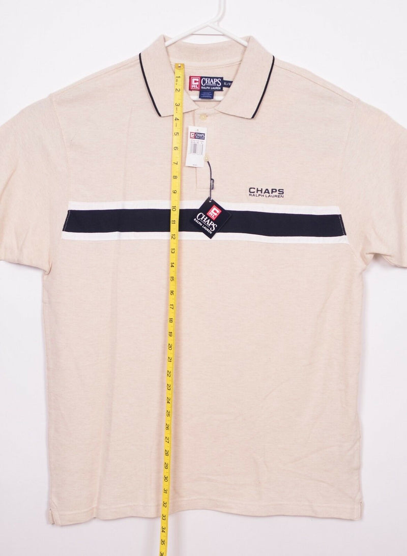 Vtg Chaps Ralph Lauren Men's Sz XL NWT Deadstock Beige Striped Spellout Polo