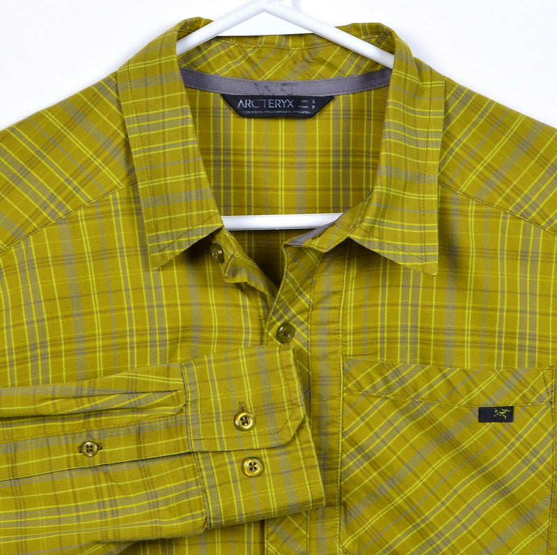 Arc'teryx Men's Small Green Plaid Cotton Polyester Blend Hiking Peakline Shirt