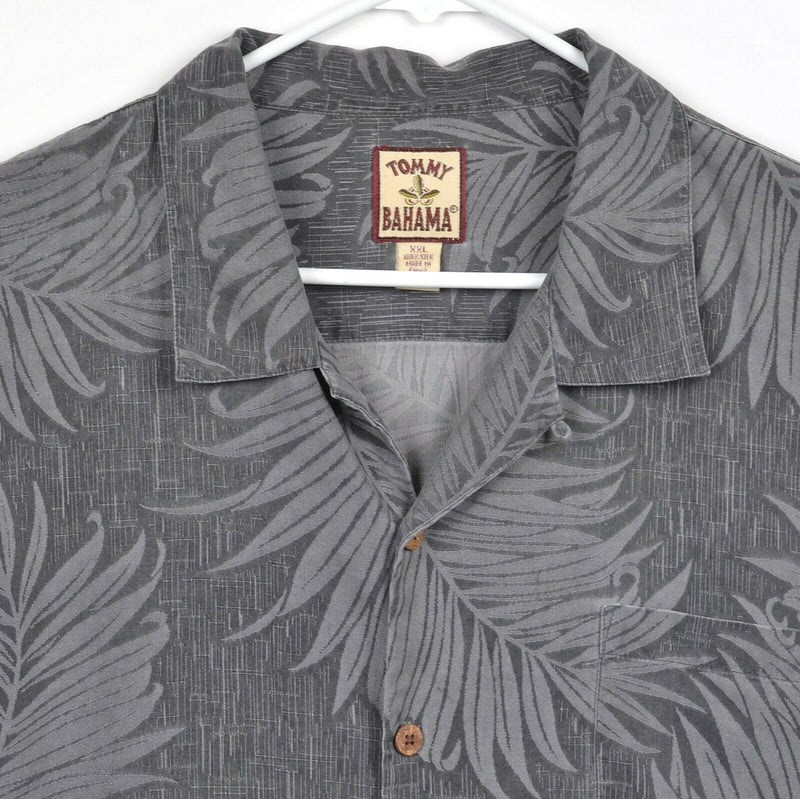 Tommy Bahama Men's Sz 2XL 100% Silk Floral Gray Textured Hawaiian Shirt