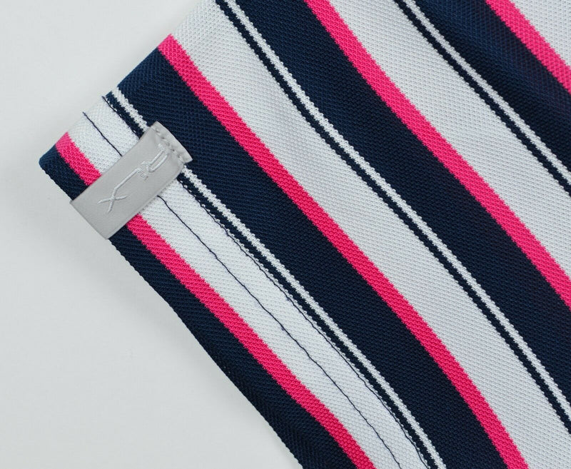 RLX Ralph Lauren Men's Sz Medium Wicking Pink Navy Blue Striped Golf Polo Shirt