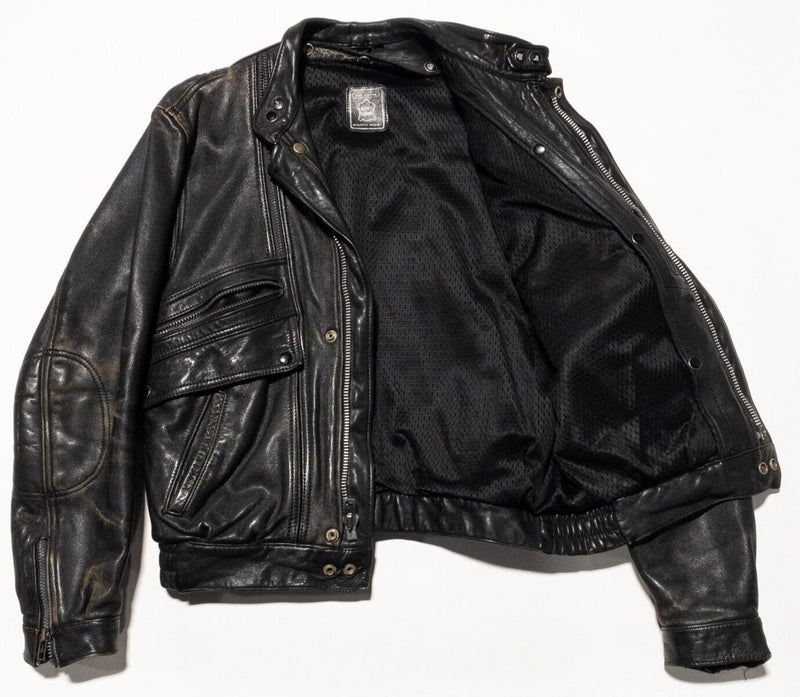 Hein Gericke Leather Motorcycle Jacket Men's 44 Vintage 70s Black Beat-Up Lined
