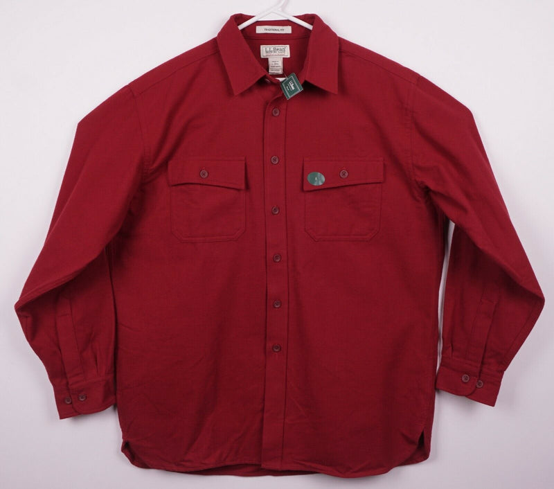 LL Bean Men's Large Traditional Fit Chamois Cloth Solid Red Button-Front Shirt