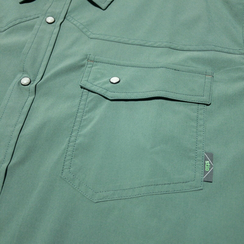 Stio Pearl Snap Shirt Nylon Wicking Solid Green Rockabilly Men's XL