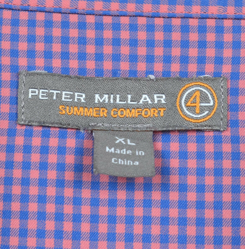Peter Millar Summer Comfort Men's Sz XL Pink Blue Micro-Check Performance Shirt