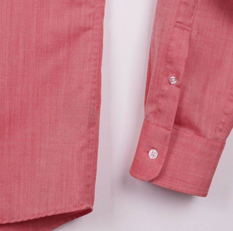 Wool & Prince Men's Large 100% Worsted Wool Pink/Red Button-Down Flannel Shirt