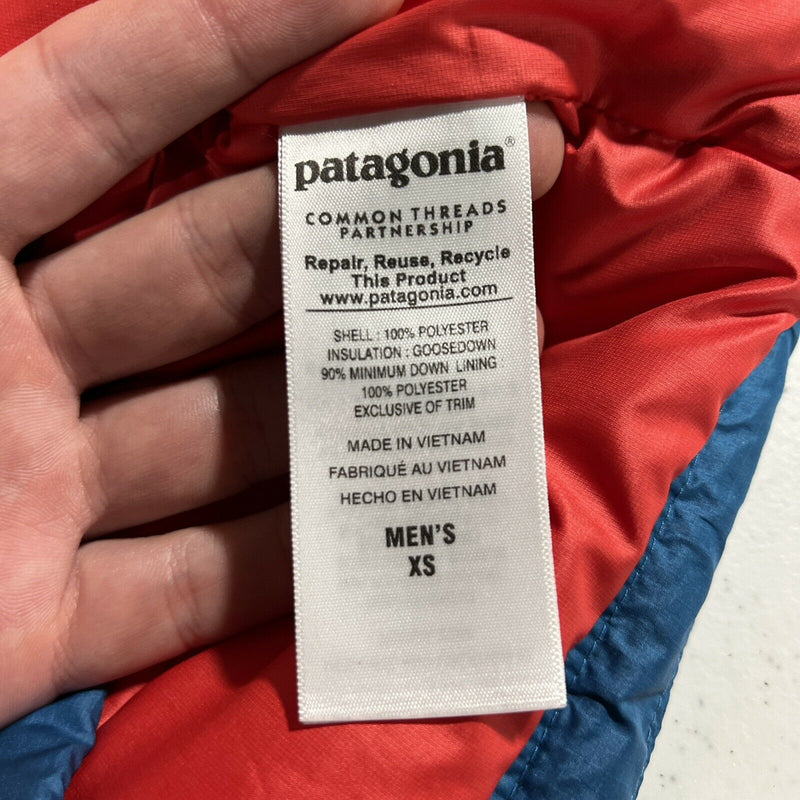 Patagonia Down Sweater Vest Blue Red Full Zip Packable Puffer 800 Fill Men's XS