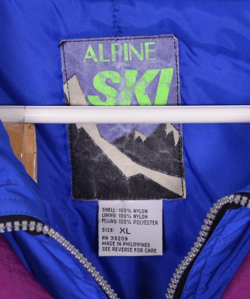 Vintage 90s Alpine Ski Men's Large Pullover Colorblock Blue Ski Anorak Jacket